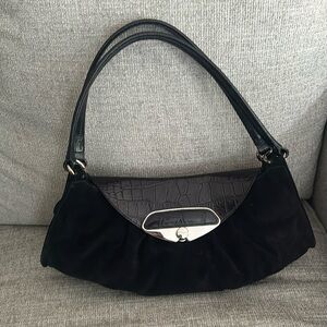Furla Black Croc-Embossed Shoulder Bag